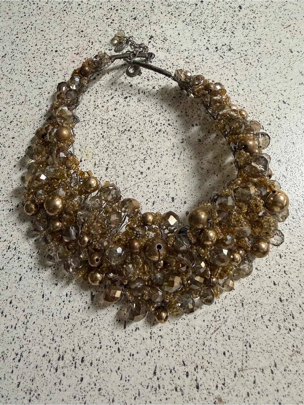 Aldo Gold Multicolor Beaded Statement Bib Necklace Glass & Metal